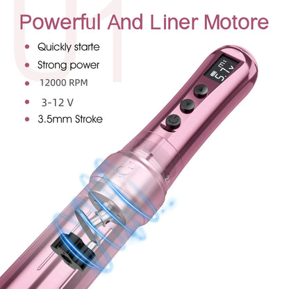 Wireless Tattoo Machine Rotary Pen with LED Display Pink