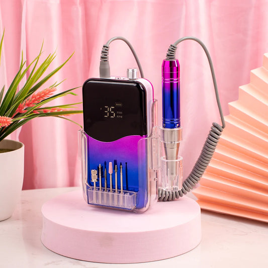 Rechargeable Nail Drill with Desktop Base 35K RPM Blue