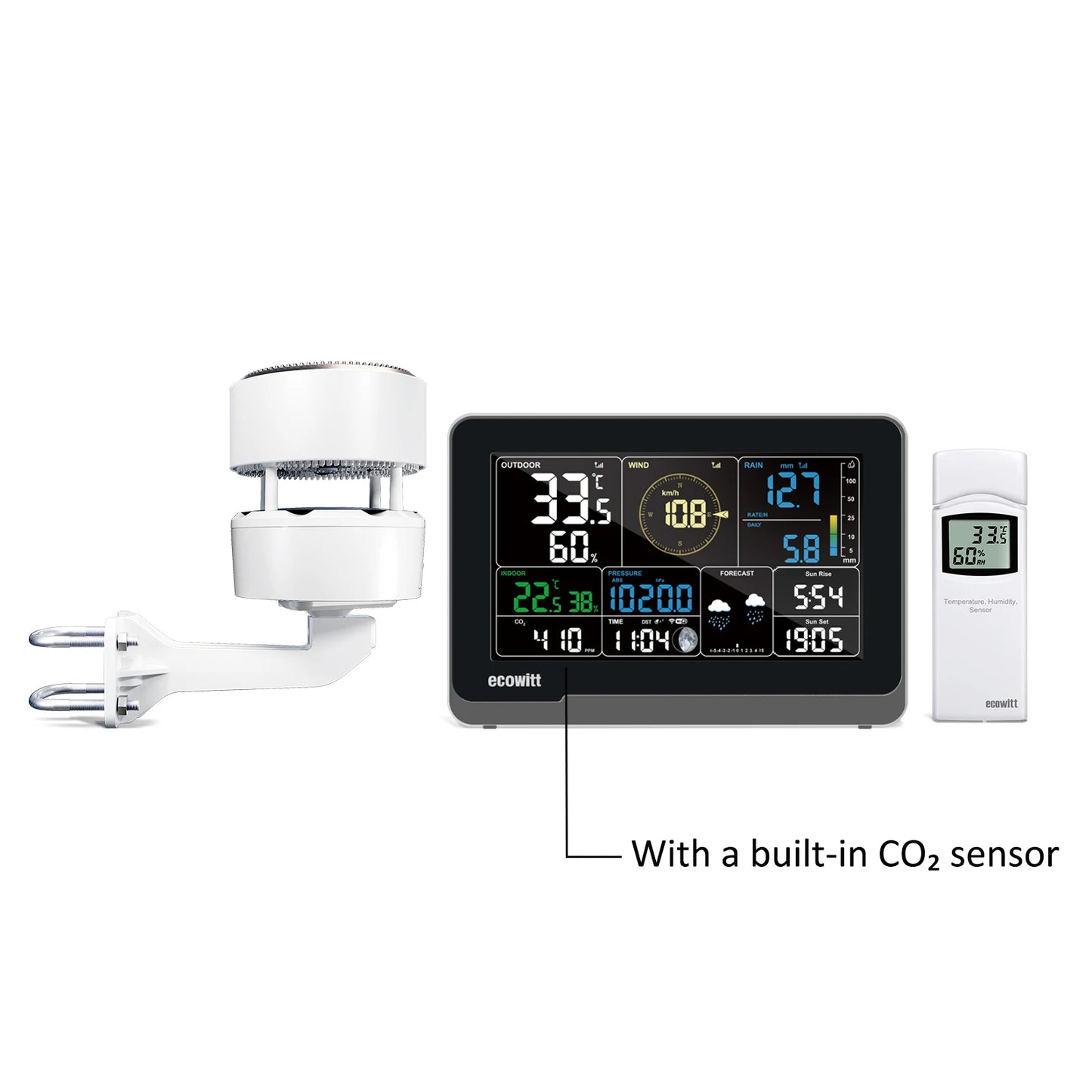 Wireless Weather Station with 7.5 Inch Display and Rain Gauge