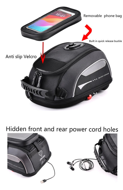 Waterproof Motorcycle Tank Bag with Phone Holder Quick Lock