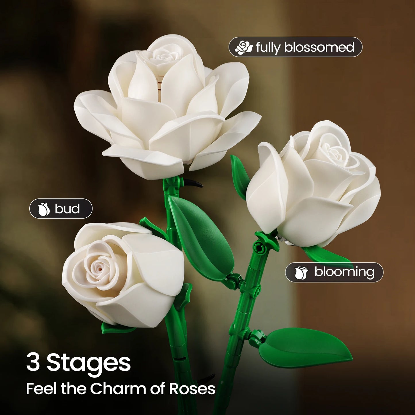 White Roses Bouquet Building Block Set for Home Decor