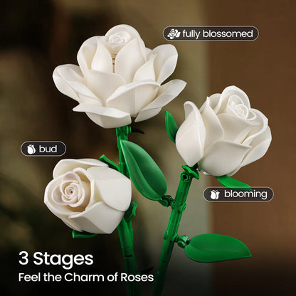 White Roses Bouquet Building Block Set for Home Decor