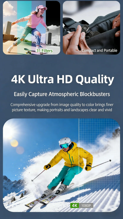 4K Pocket Gimbal Camera 64MP Auto Tracking White