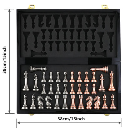 15-Inch Luxury Metal Chess Set with Folding Board