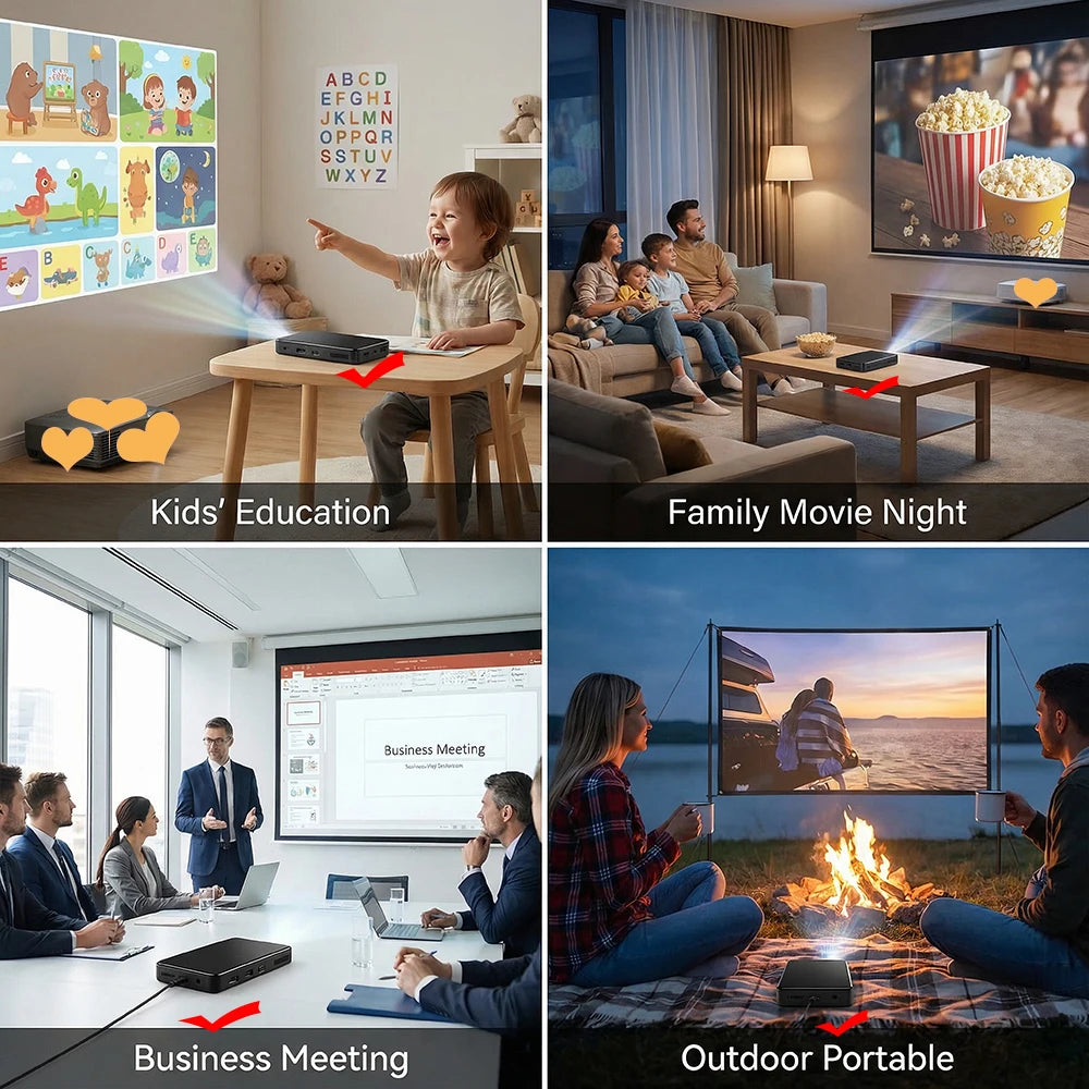 Portable 4K Mini Smart Projector Android WiFi Bluetooth