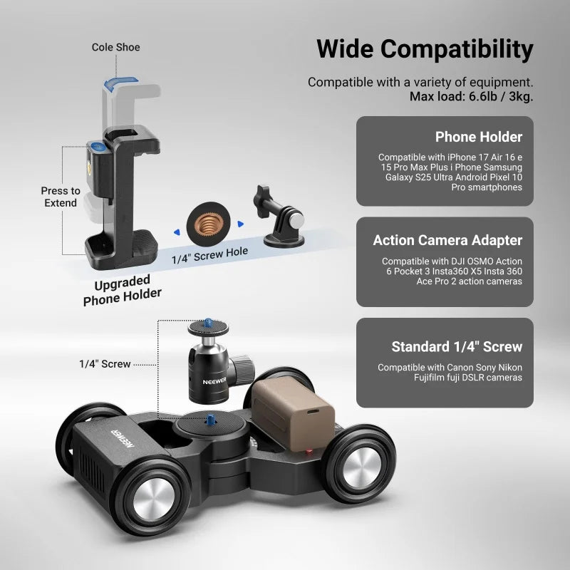 Portable Motorized Camera Slider Dolly for DSLR Smartphone