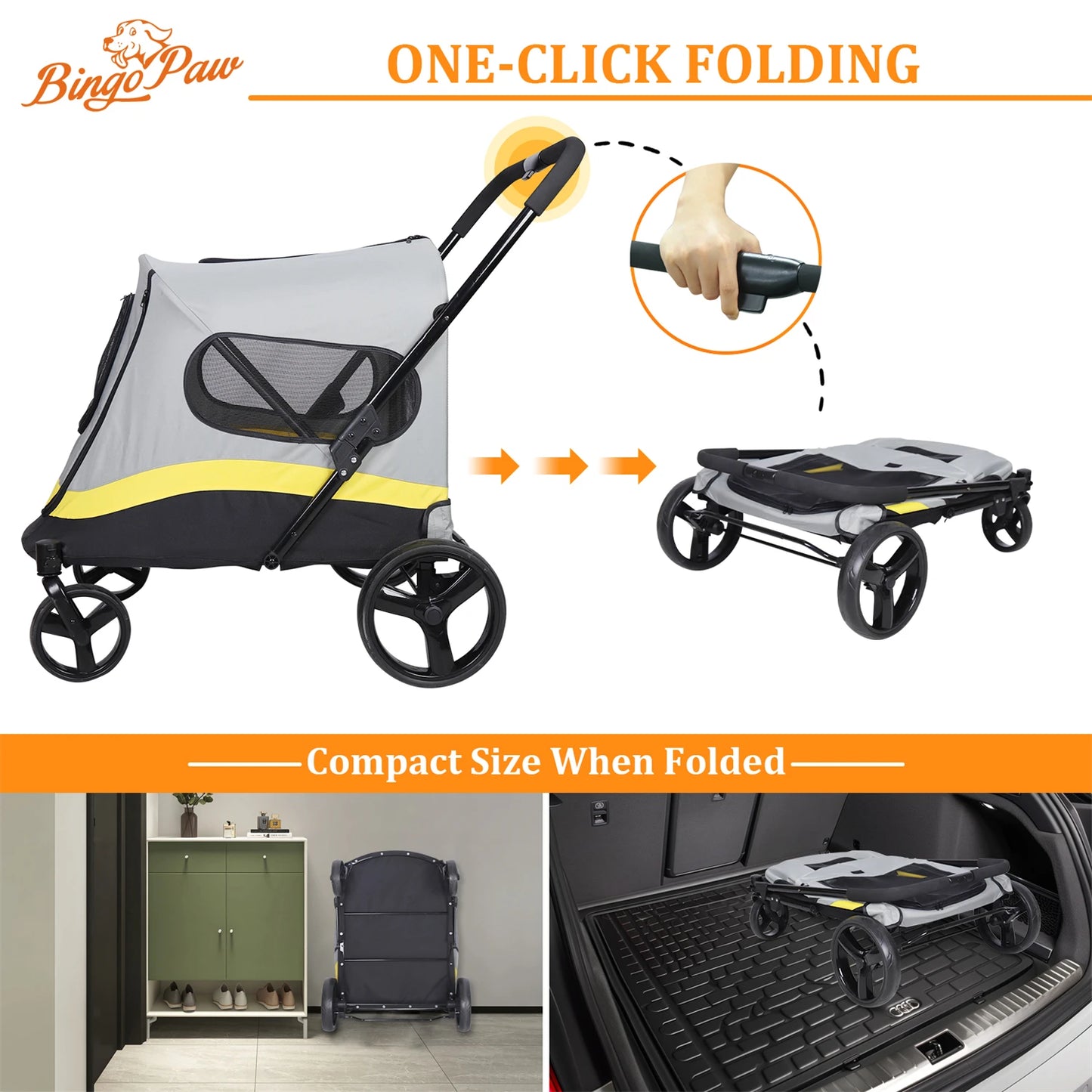 Foldable Animal Pushchair Trolley for Dogs and Cats
