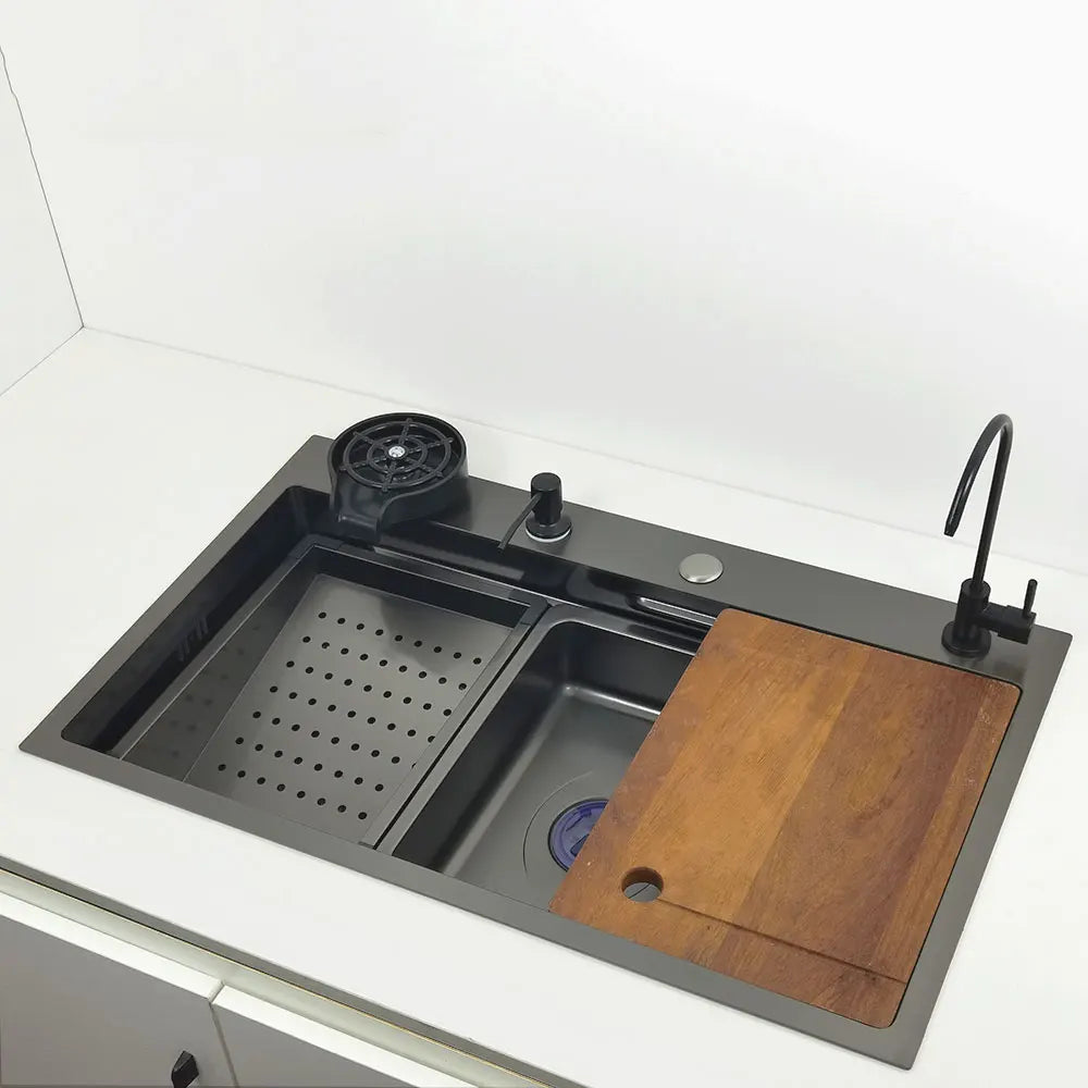 Stainless Steel Kitchen Sink with Nano Waterfall Tap 75x46cm