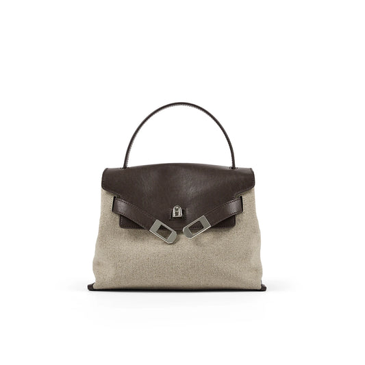 Khaki Tote Handbag with Crossbody Strap
