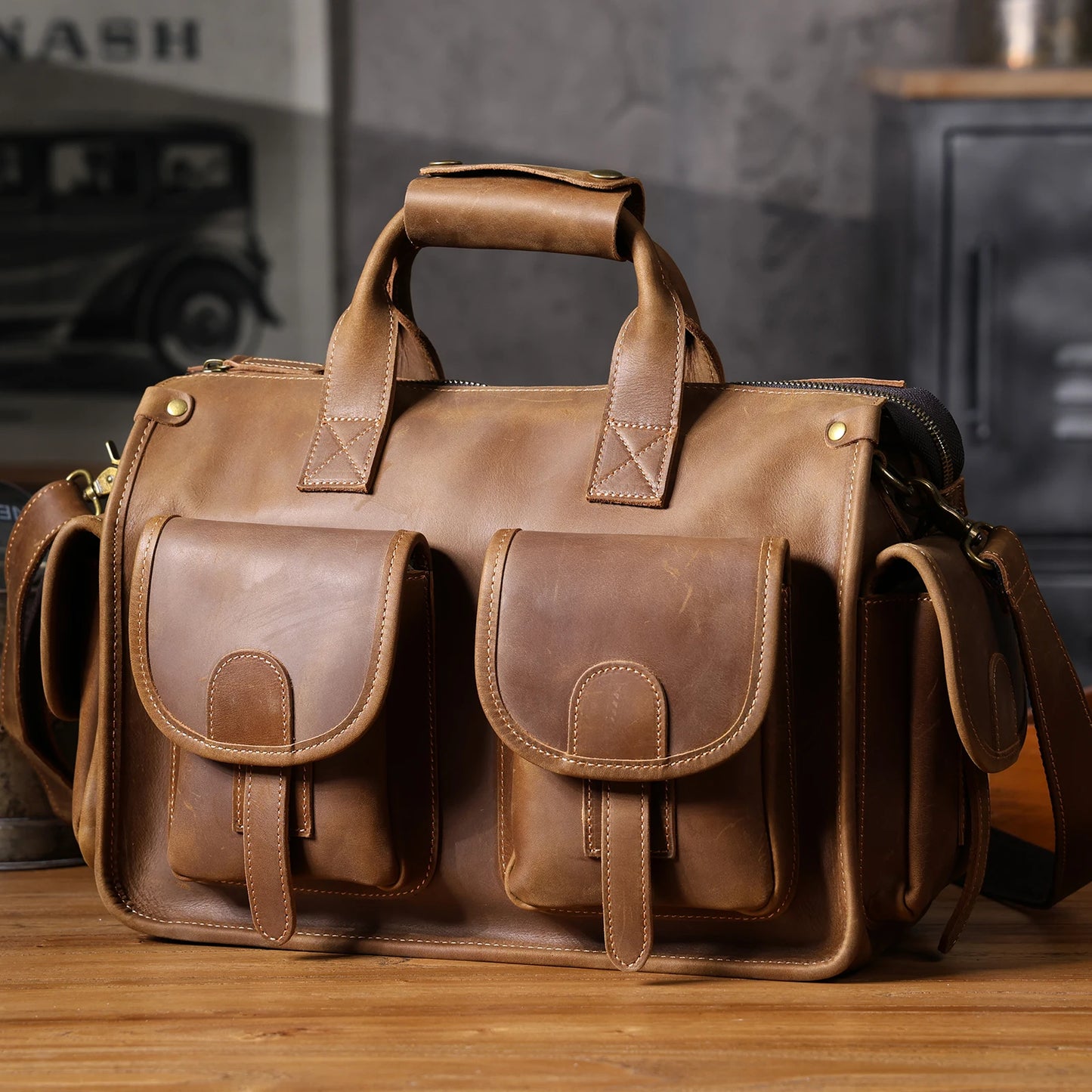 Premium Leather 14” Laptop Work Briefcase Bag