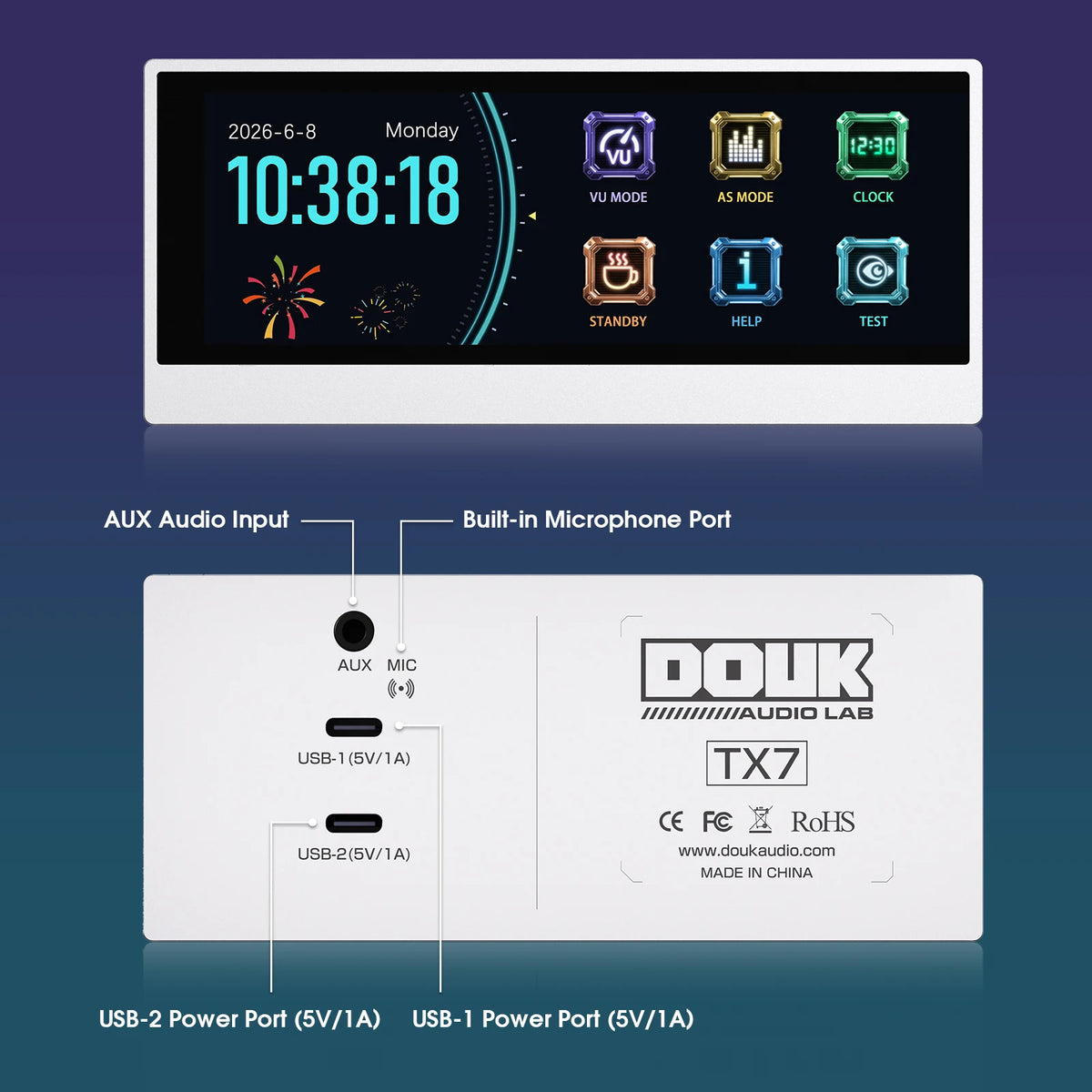 Digital VU Meter Audio Spectrum Visualizer Desktop Clock