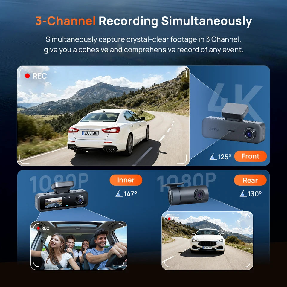 4K HDR Car Dash Cam 3-Channel 128GB