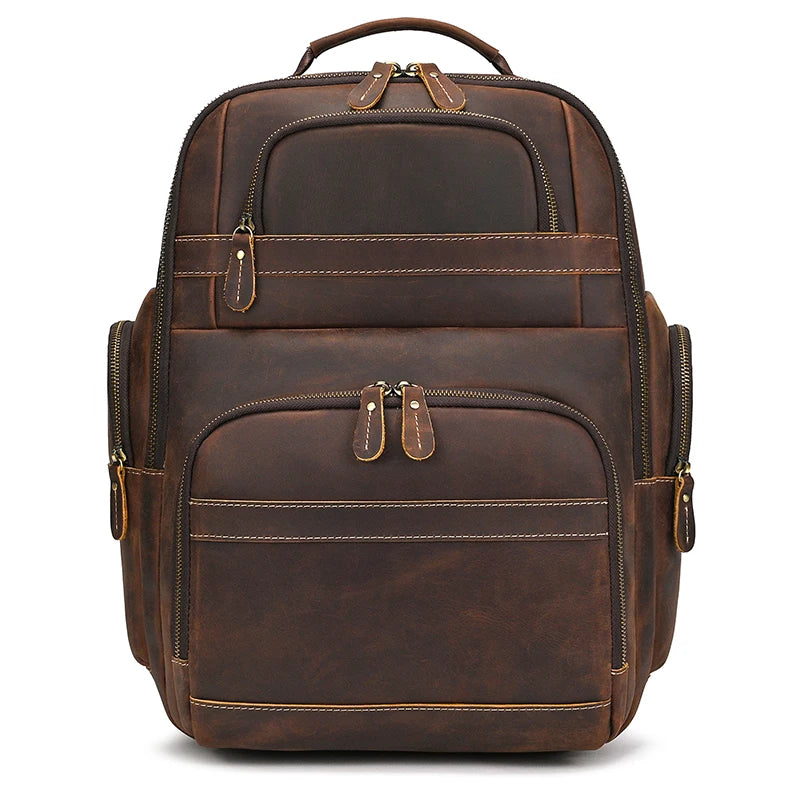 Business Leather Laptop Backpack Double Layer