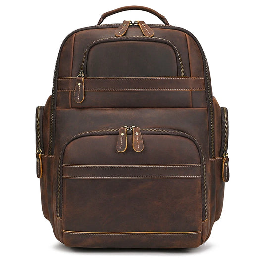 Business Leather Laptop Backpack Double Layer