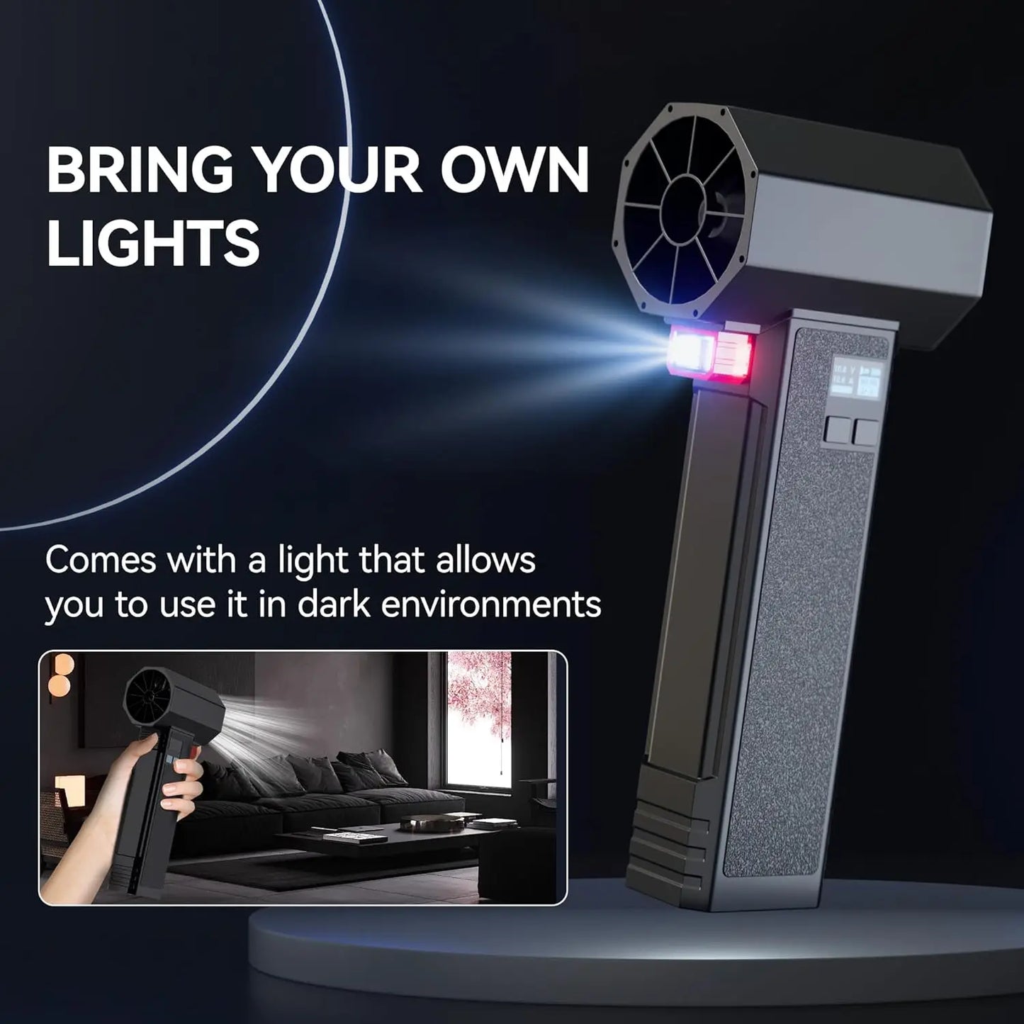 Powerful Handheld Turbo Fan with LED Light 64mm Brushless Motor