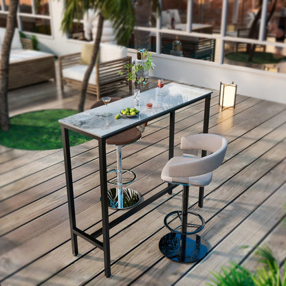 White Sintered Stone Bar Table with Black Metal Frame