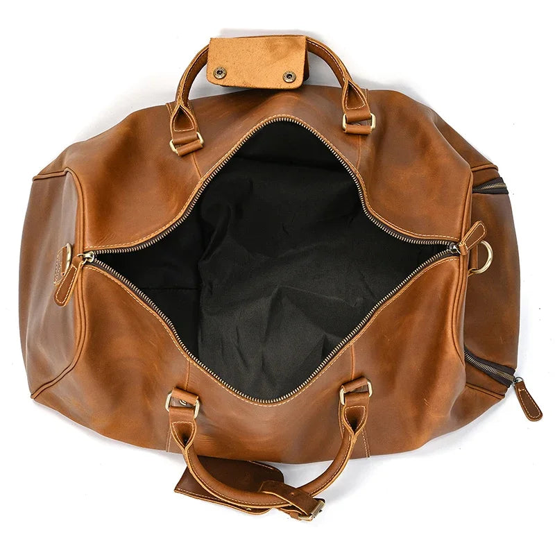 Leather Shoulder Travel Duffle Bag Light Brown