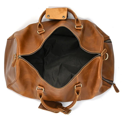 Leather Shoulder Travel Duffle Bag Light Brown