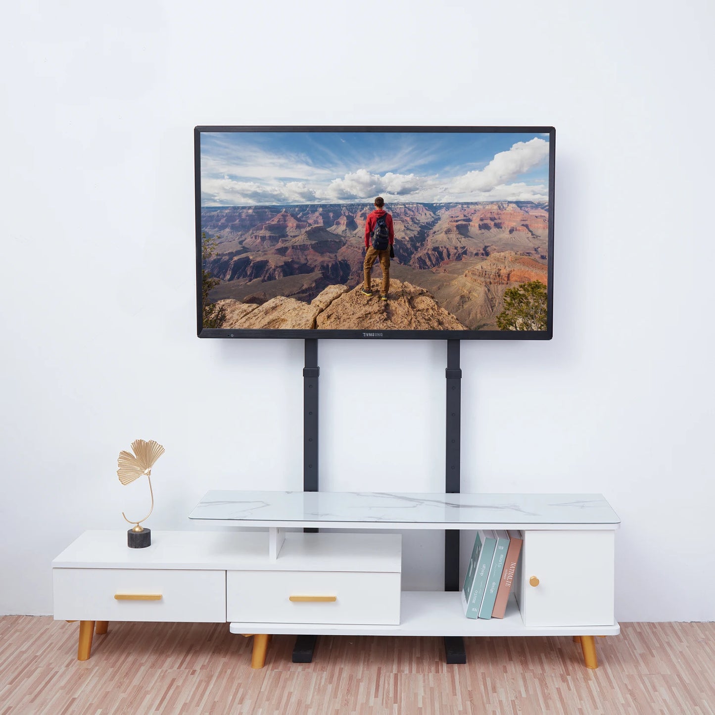 32–65 Inch Height Adjustable TV Floor Stand Black Steel