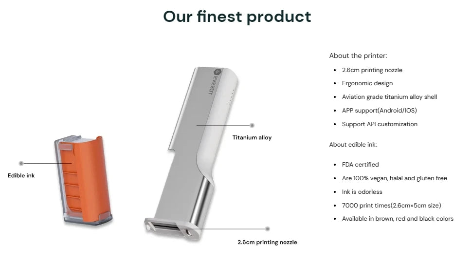 Portable Edible Ink Print Pen Brown Colour