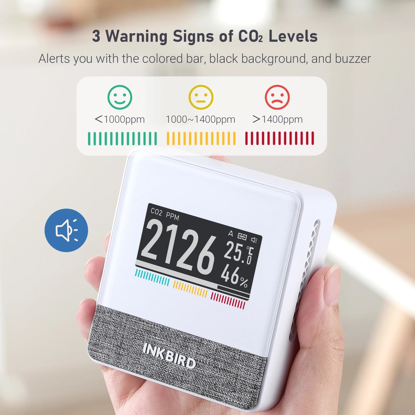 Portable Bluetooth CO2 Air Quality Monitor with E-Ink Display