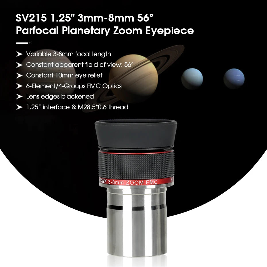 Parfocal 3 to 8mm Zoom Eyepiece for Telescopes
