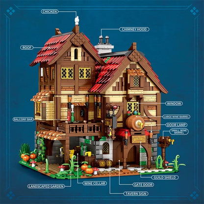 2868PCS Medieval Tavern Building Block Model Kit