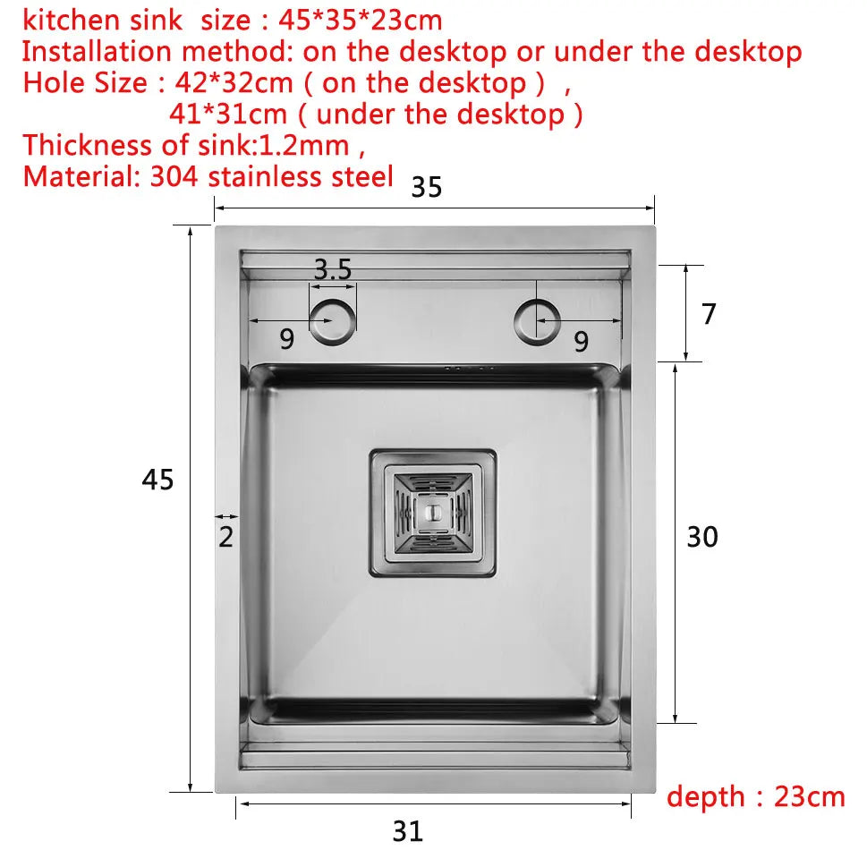 Stainless Steel Kitchen Sink 45x35cm with Tap