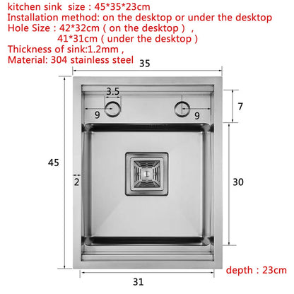 Stainless Steel Kitchen Sink 45x35cm with Tap