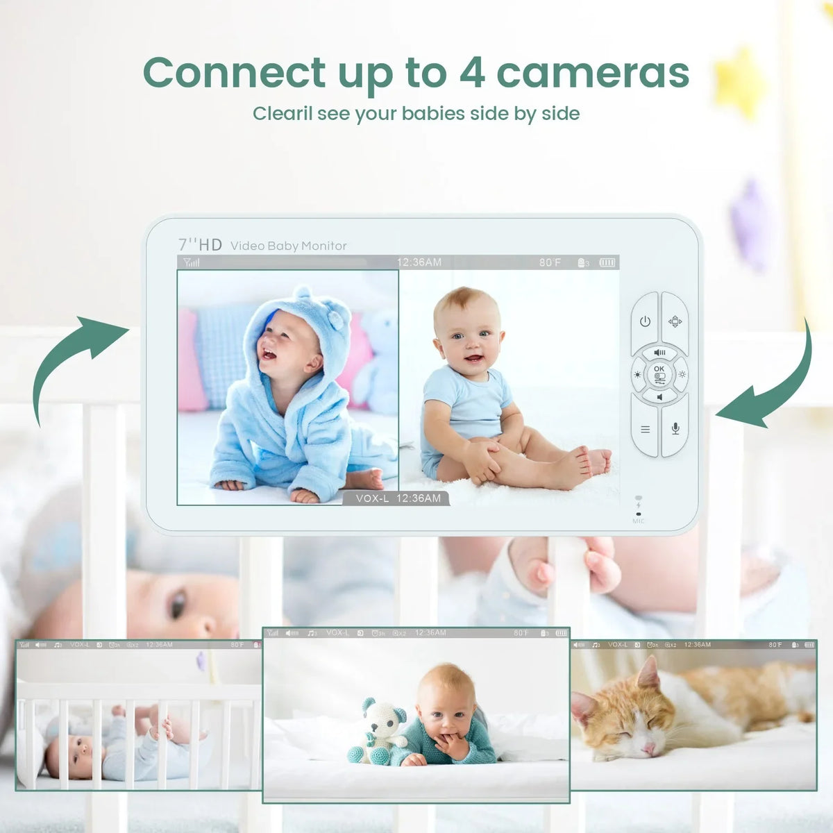 7 Inch HD Baby Monitor with 4X Zoom PTZ Camera
