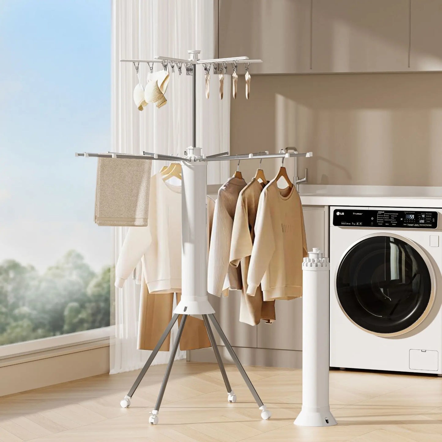 Foldable Clothes Drying Rack Portable Rotating Design