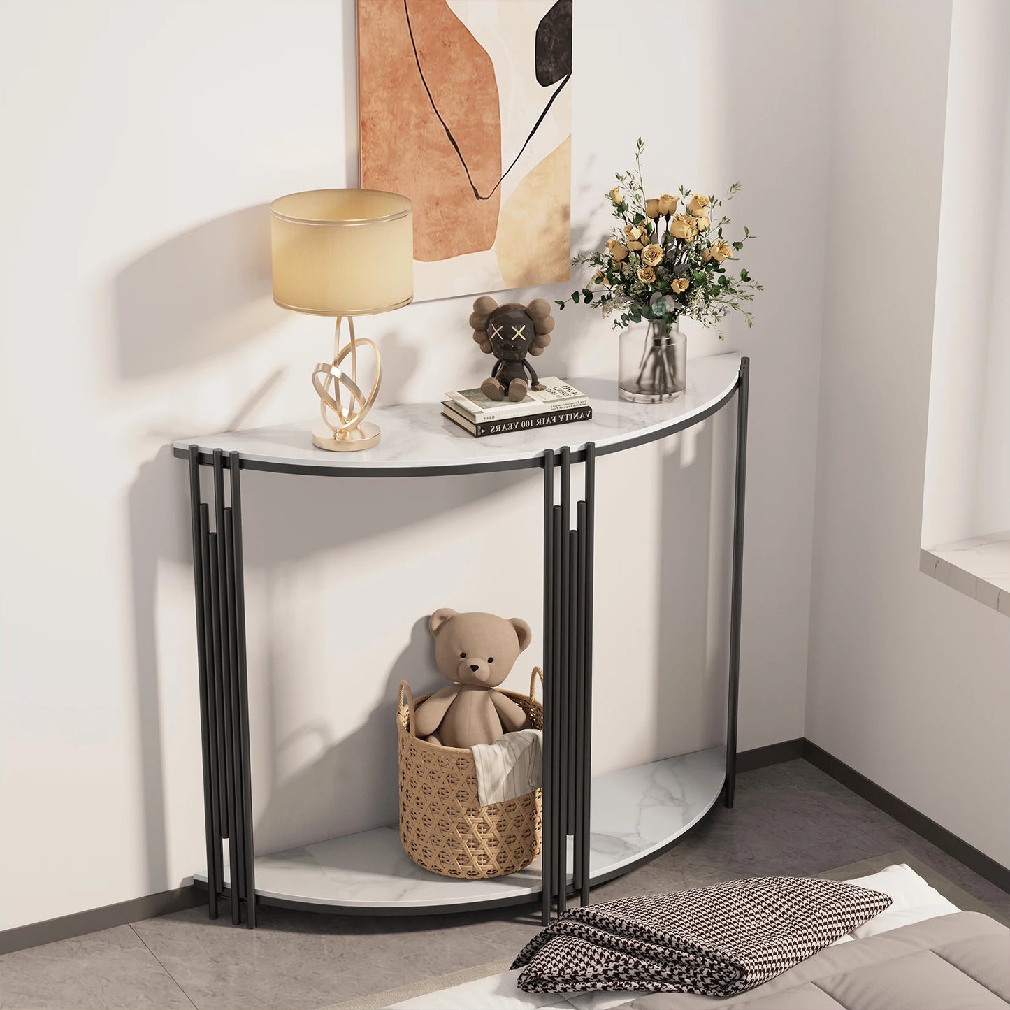 Half Moon Marble Console Table White