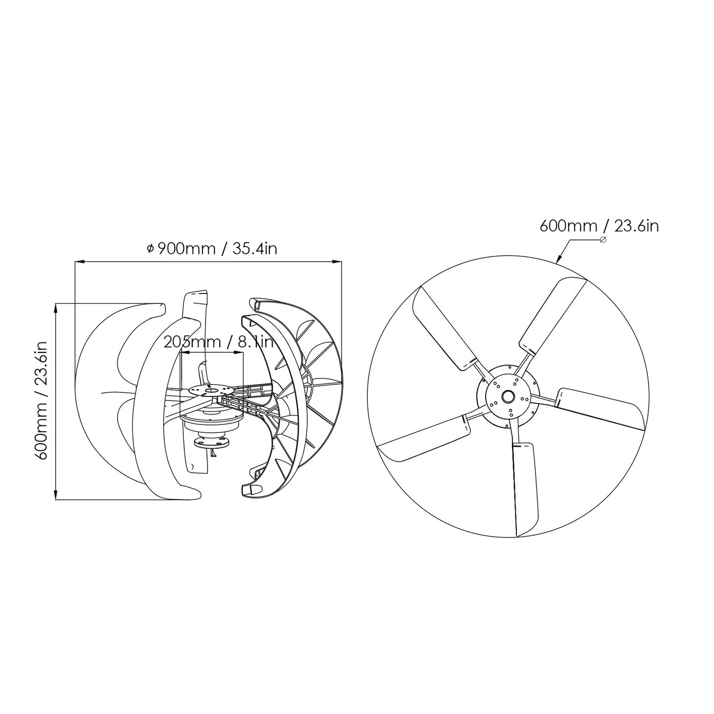 Portable 1200W Wind Generator 12V 5 Blade Turbine