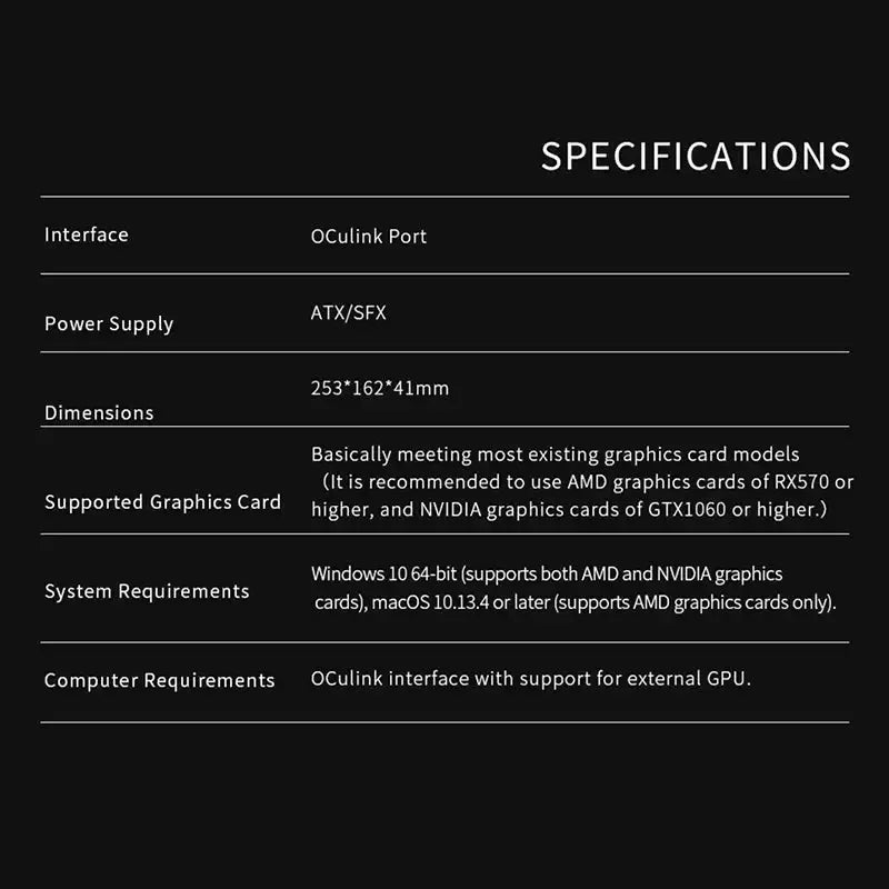 OCuLink eGPU Docking Station for External Graphics Card