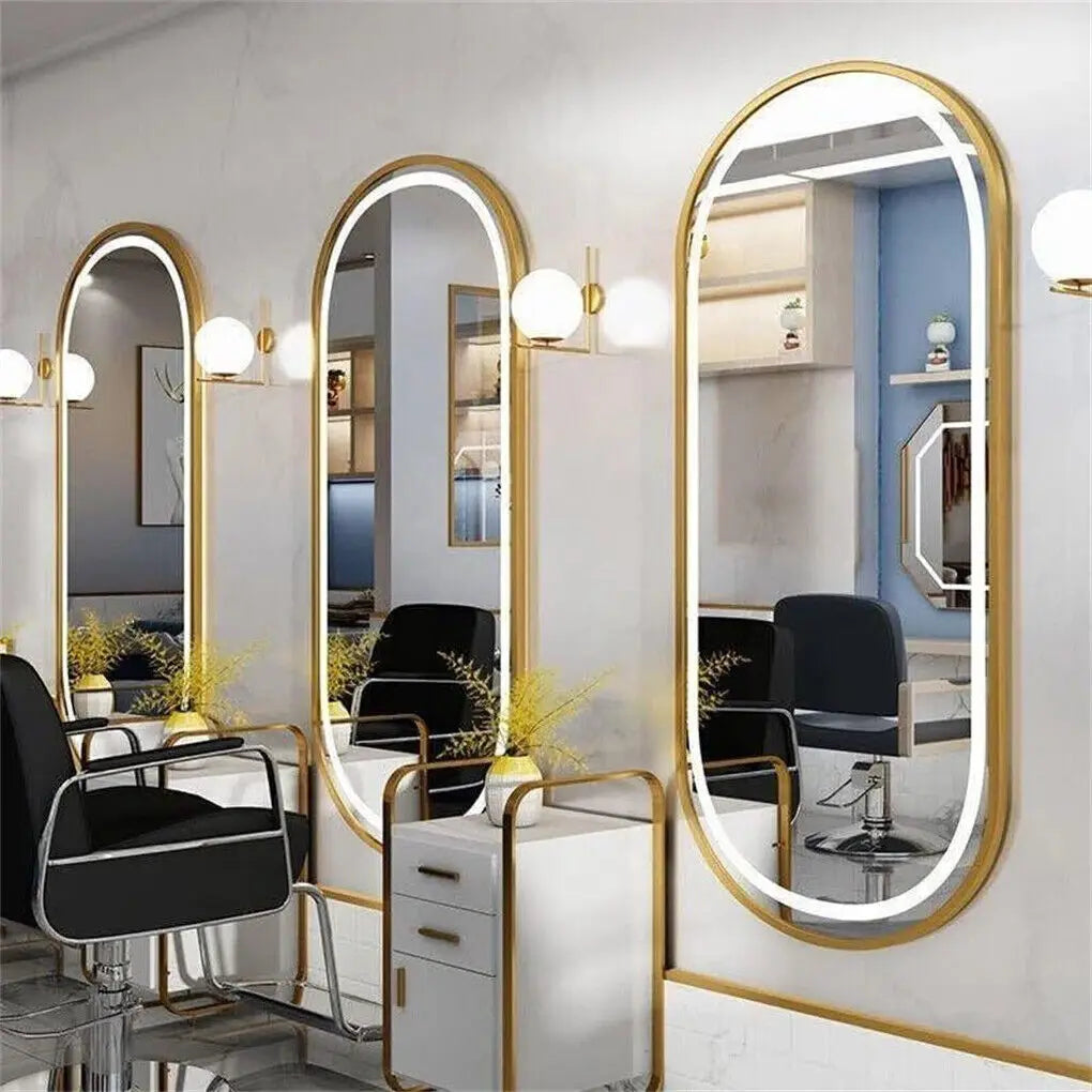 100x50cm Gold Frame Oval Mirror with LED & Demister