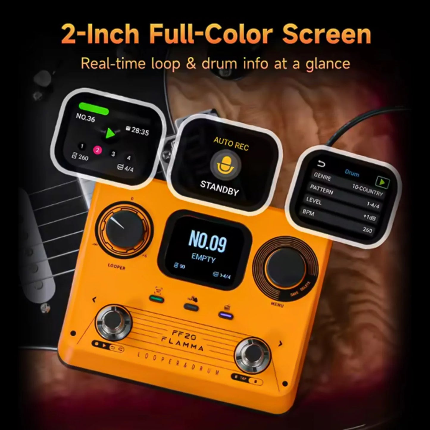 Portable Stereo Looper Pedal with Drum Beats and Headphone Output