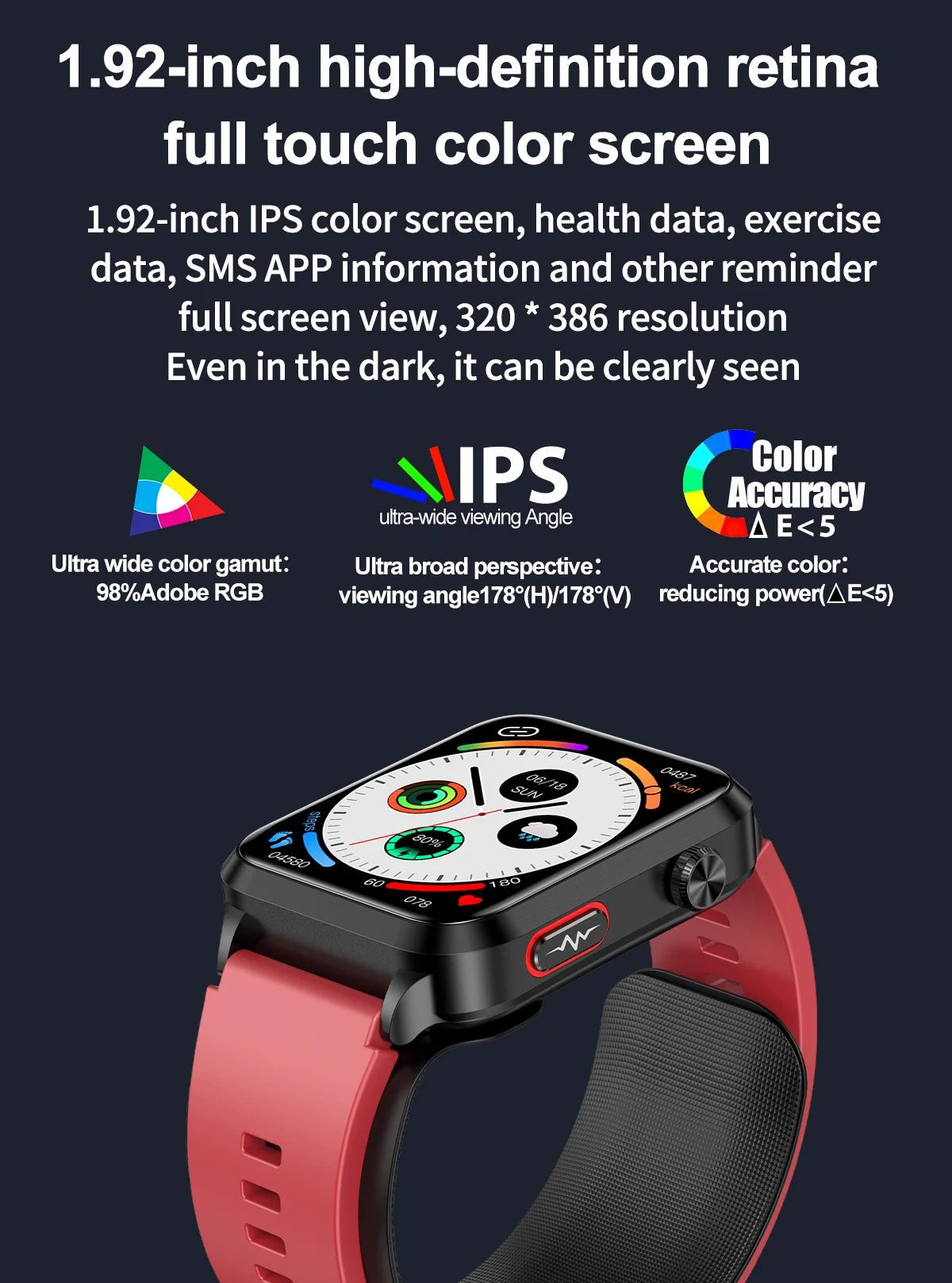 Red Smartwatch with Heart Fat & Uric Acid Monitor