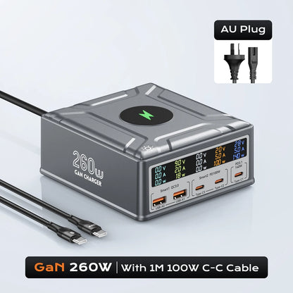260W GaN USB C Charging Station with Cable Included