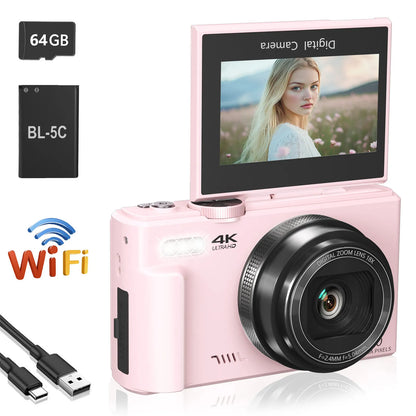 64GB Pink Camera 4K WiFi Digital Video Recorder