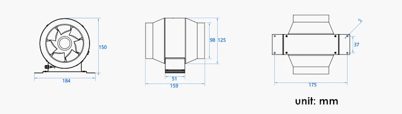 220V Black Exhaust Duct Fan 4 Inch with Adjustable Speed