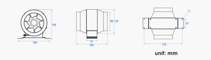 220V Black Exhaust Duct Fan 4 Inch with Adjustable Speed