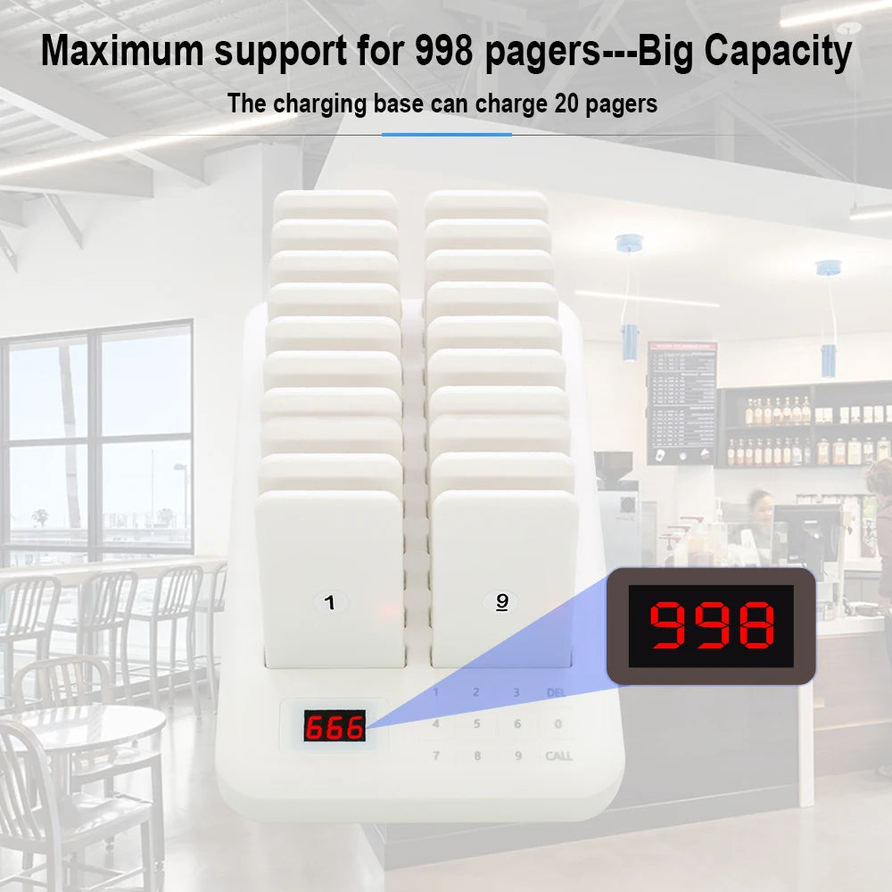 White Restaurant Paging System with Keyboard Transmitter
