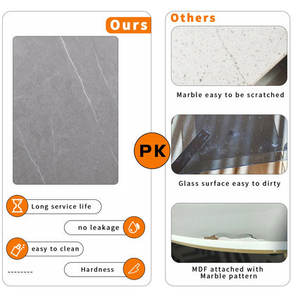 2-in-1 Round Marble Side Table Set Metal Frame Design