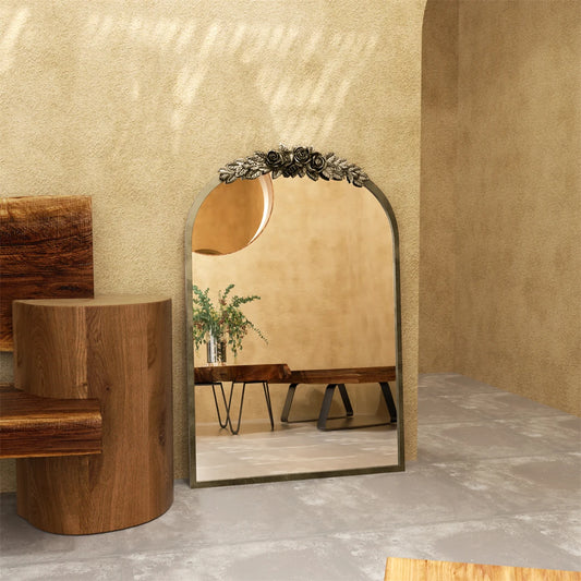 Large Baroque Arched Wall Mirror Vintage Brass Frame