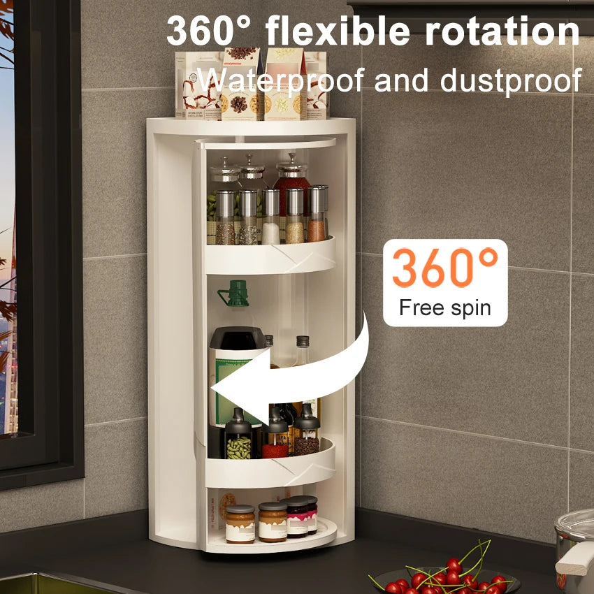 3 Tier Grey Rotating Corner Shelf Kitchen Spice Organizer