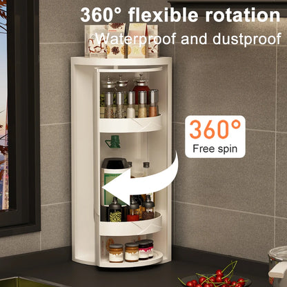 3 Tier Grey Rotating Corner Shelf Kitchen Spice Organizer