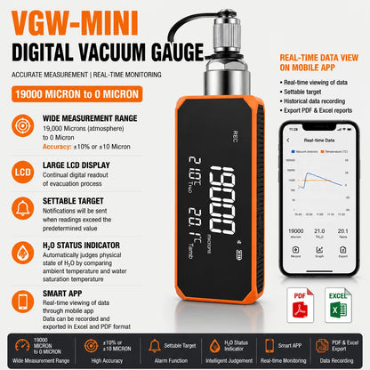 Digital Micron Vacuum Gauge 19000 Micron Bluetooth HVAC Tester
