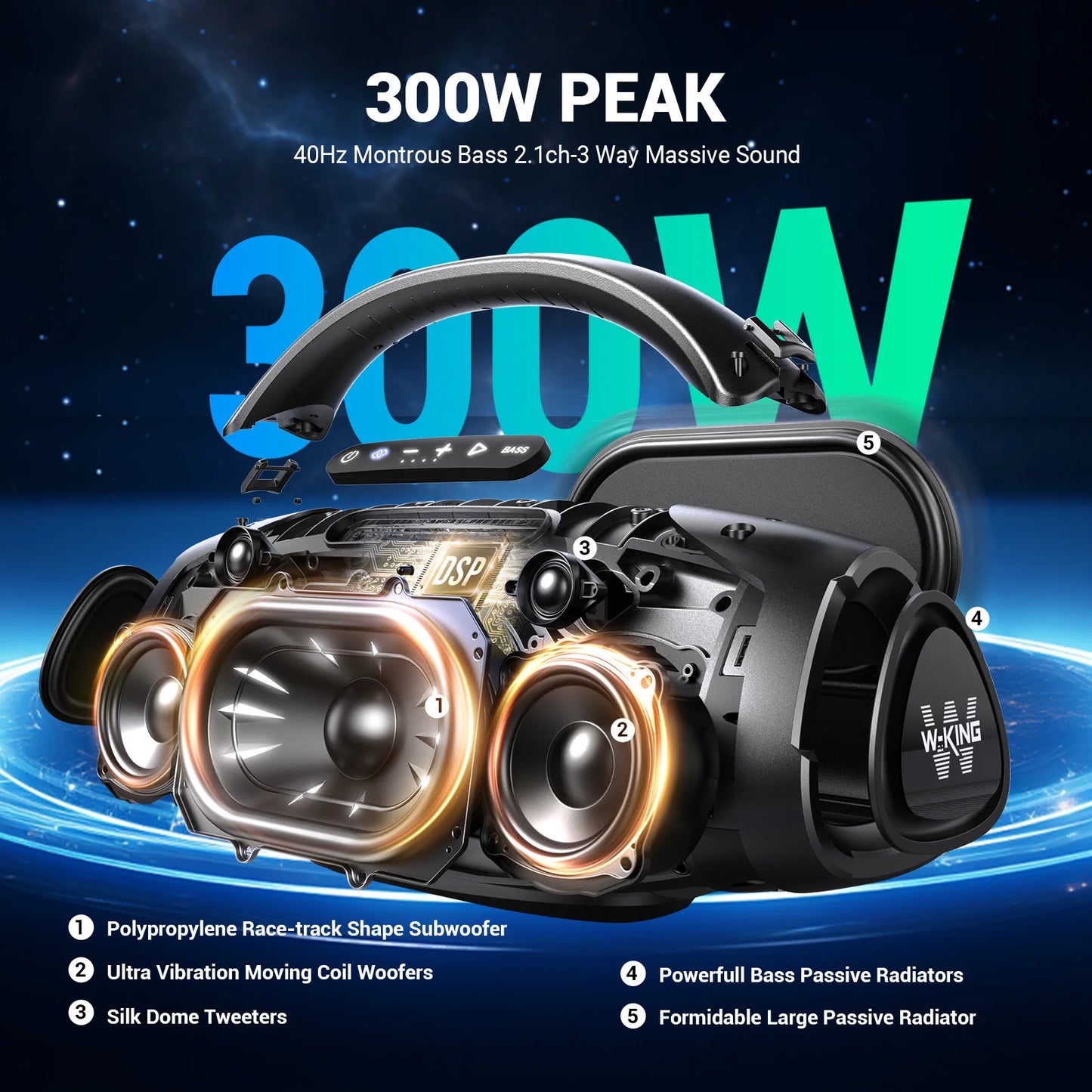 200W Portable Bluetooth Party Speaker IP67 Waterproof