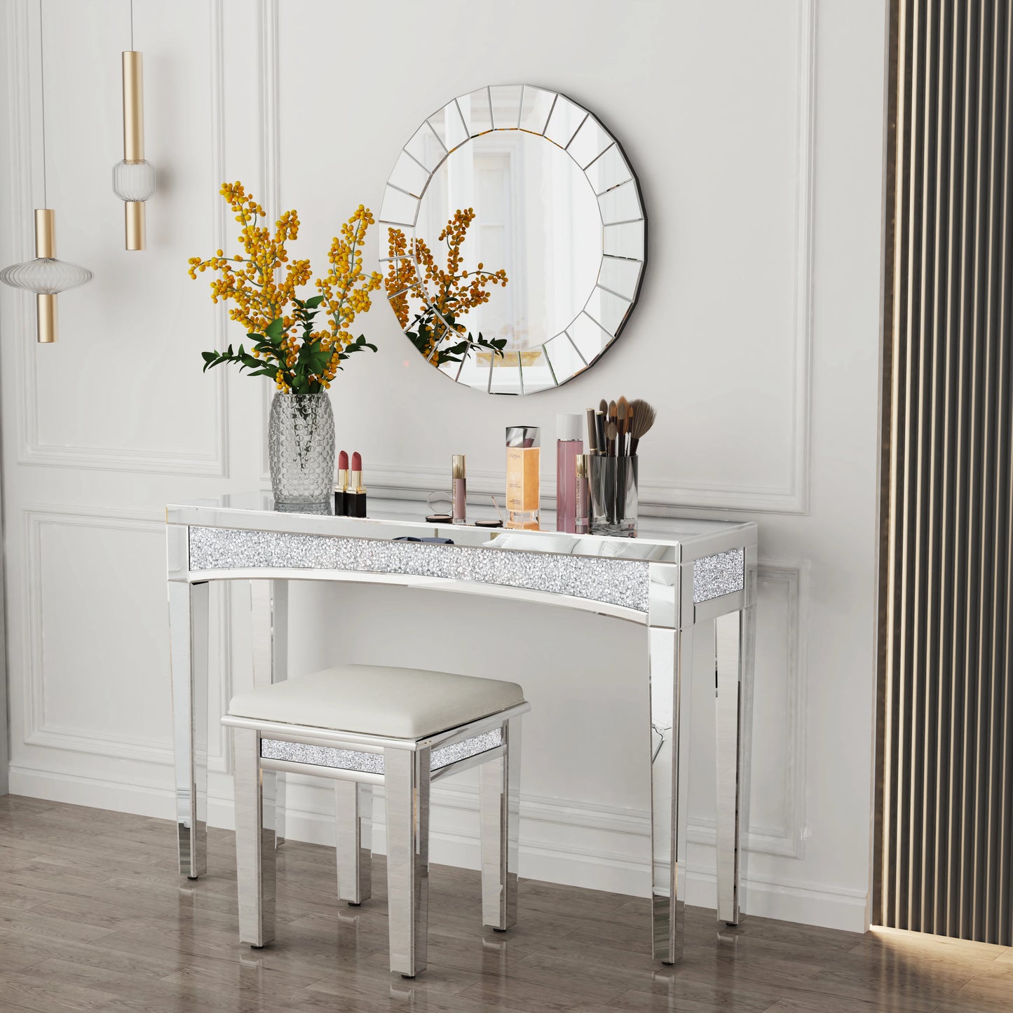 Mirrored Silver Console Sofa Table for Entryway Living Room