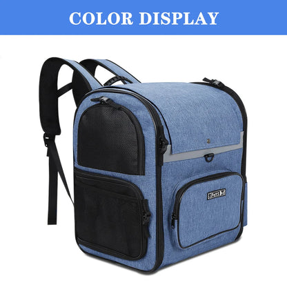Pet Carrier Bag Foldable Double Shoulder Travel Backpack Blue